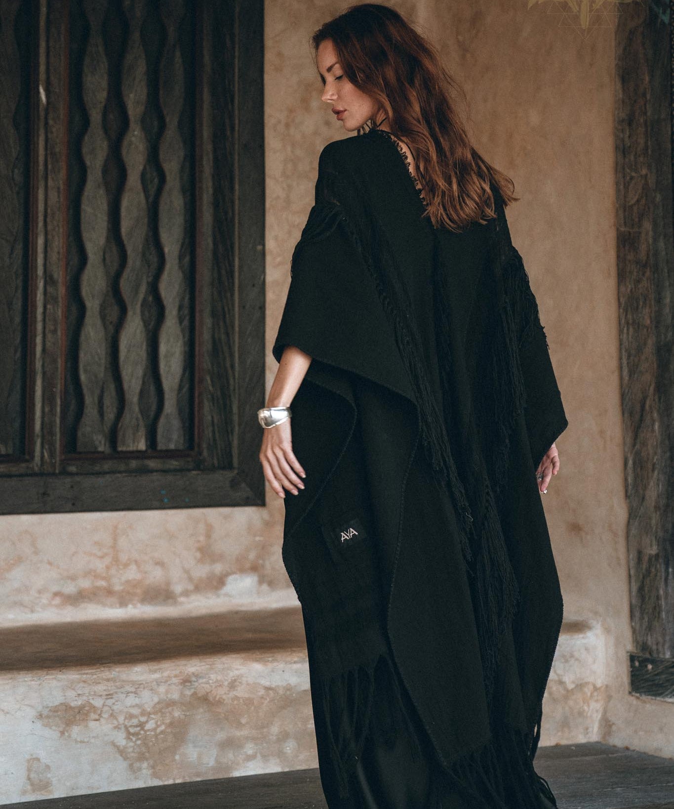 Black Boho Poncho • Long Poncho Robe Cardigan • Bridal Cover Up Cardigan - AYA Sacred Wear
