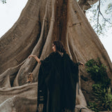 Black Boho Poncho • Long Poncho Robe Cardigan • Bridal Cover Up Cardigan - AYA Sacred Wear