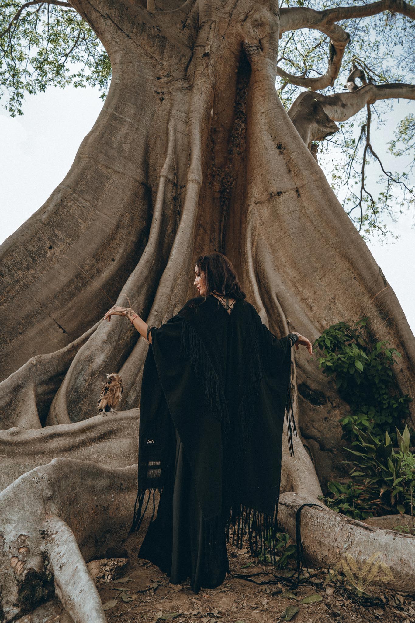Black Boho Poncho • Long Poncho Robe Cardigan • Bridal Cover Up Cardigan - AYA Sacred Wear