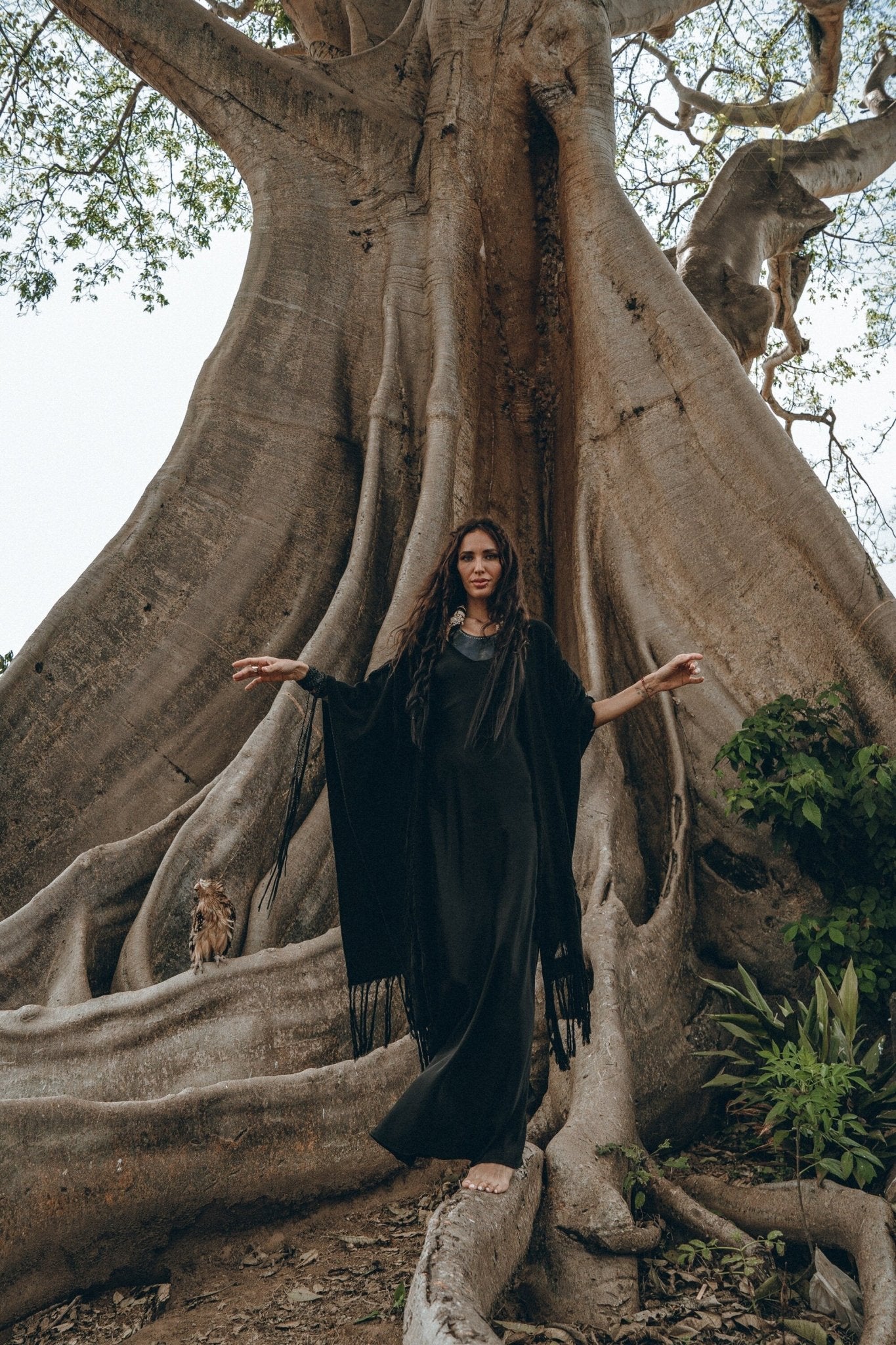 Black Boho Poncho • Long Poncho Robe Cardigan • Bridal Cover Up Cardigan - AYA Sacred Wear