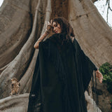 Black Boho Poncho • Long Poncho Robe Cardigan • Bridal Cover Up Cardigan - AYA Sacred Wear