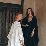 Black Boho Poncho • Long Poncho Robe Cardigan • Bridal Cover Up Cardigan - AYA Sacred Wear