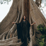 Black Boho Poncho • Long Poncho Robe Cardigan • Bridal Cover Up Cardigan - AYA Sacred Wear
