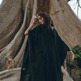 Black Boho Poncho • Long Poncho Robe Cardigan • Bridal Cover Up Cardigan - AYA Sacred Wear