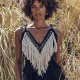 Black Boho Tunic Top with Tassels and Hand Embroidery - AYA Sacred Wear