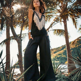 Black Boho Tunic Top with Tassels and Hand Embroidery - AYA Sacred Wear
