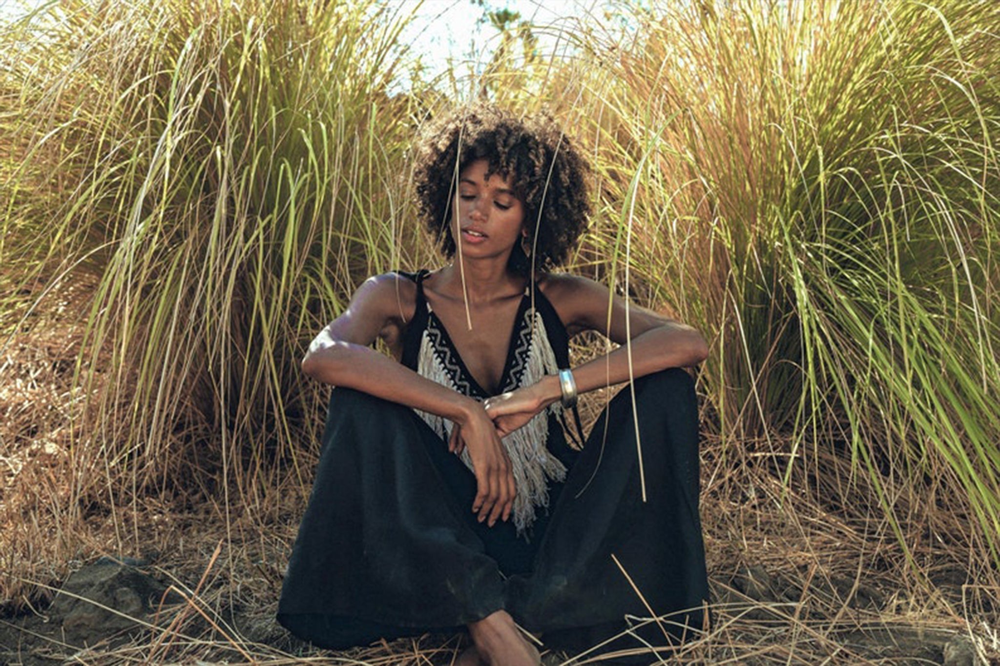 Black Boho Tunic Top with Tassels and Hand Embroidery - AYA Sacred Wear