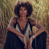 Black Boho Tunic Top with Tassels and Hand Embroidery - AYA Sacred Wear