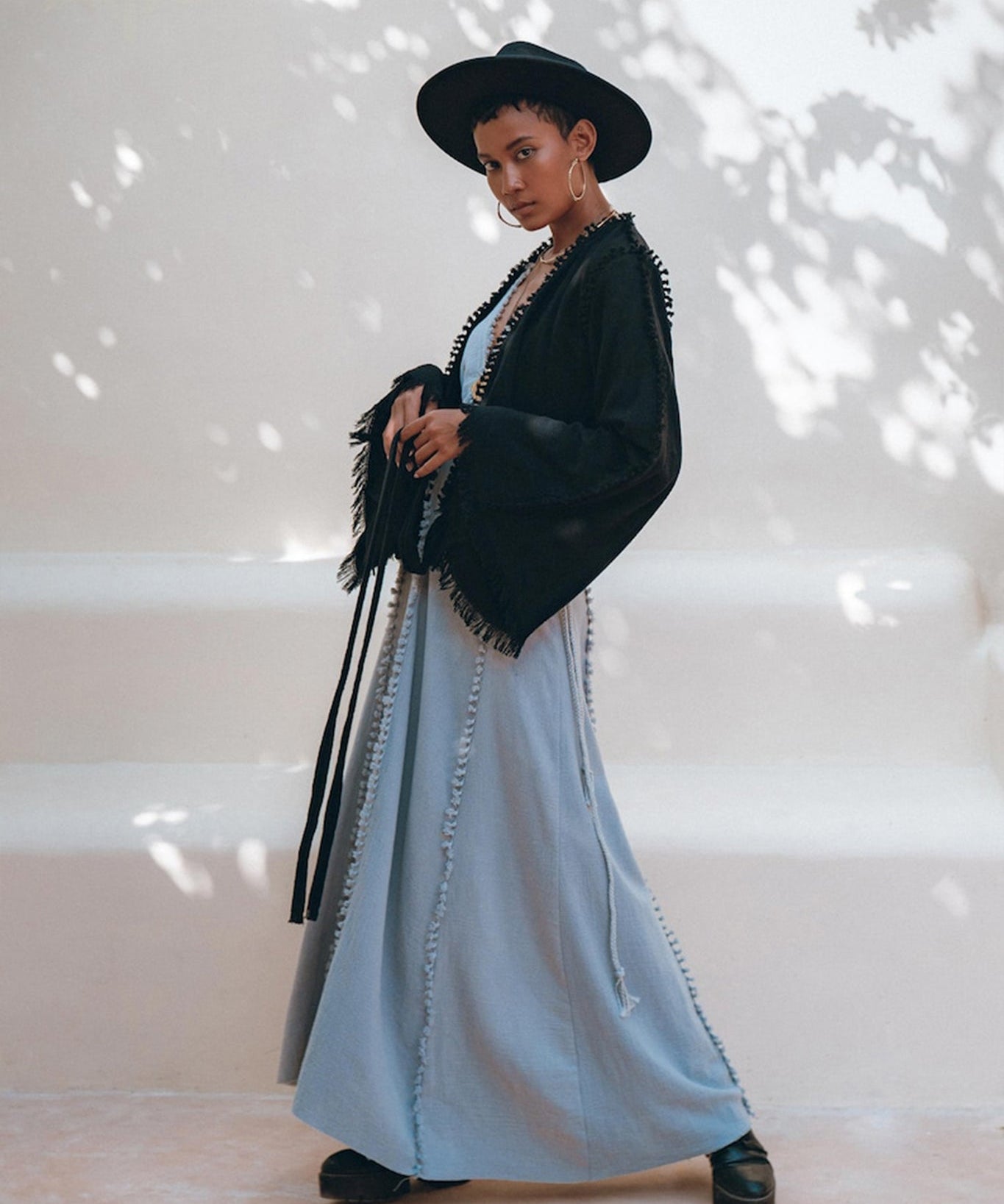 Black Boho Wrap Top • Organic Top Women • Wide Sleeve Wrap Top - AYA Sacred Wear
