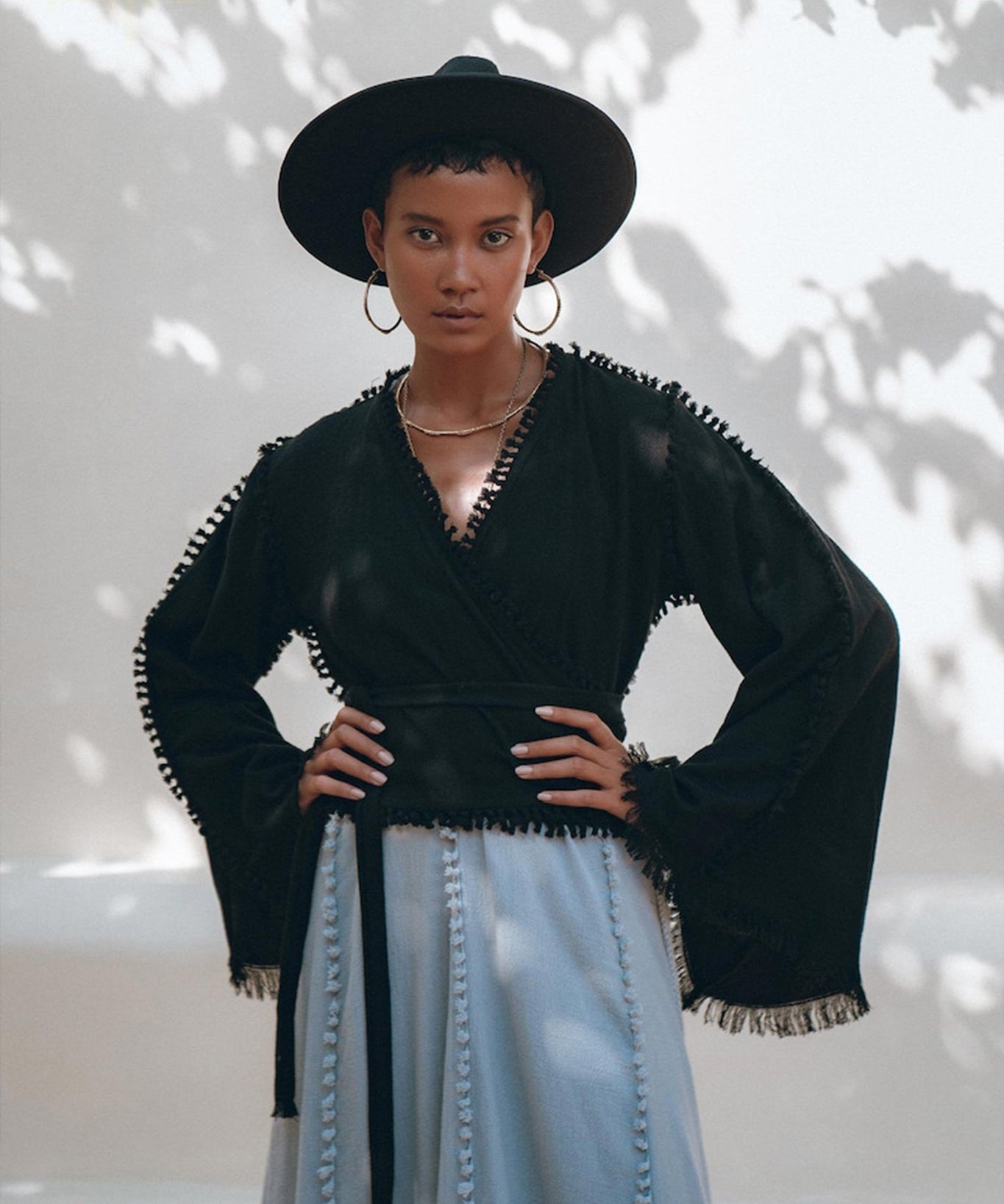 Black Boho Wrap Top • Organic Top Women • Wide Sleeve Wrap Top - AYA Sacred Wear