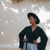 Black Boho Wrap Top • Organic Top Women • Wide Sleeve Wrap Top - AYA Sacred Wear