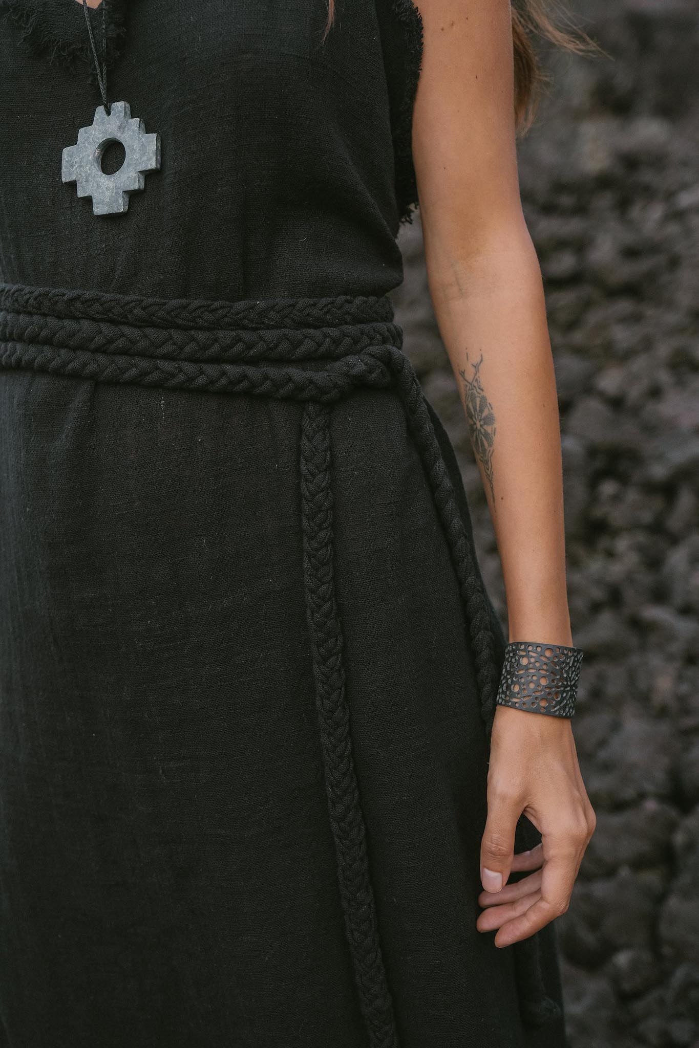 Black Casual Dream Wrap Dress Open Back High Slit Dress - AYA Sacred Wear