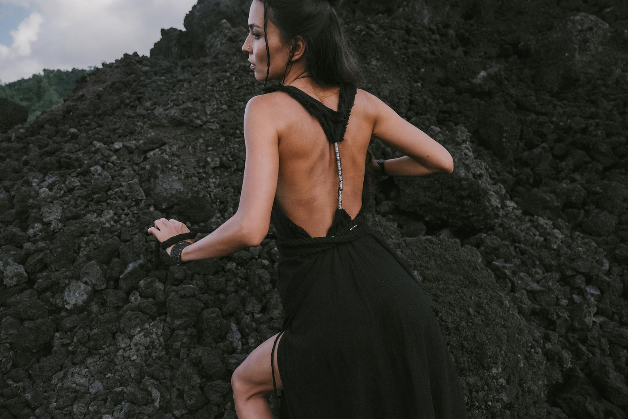 Black Casual Dream Wrap Dress Open Back High Slit Dress - AYA Sacred Wear