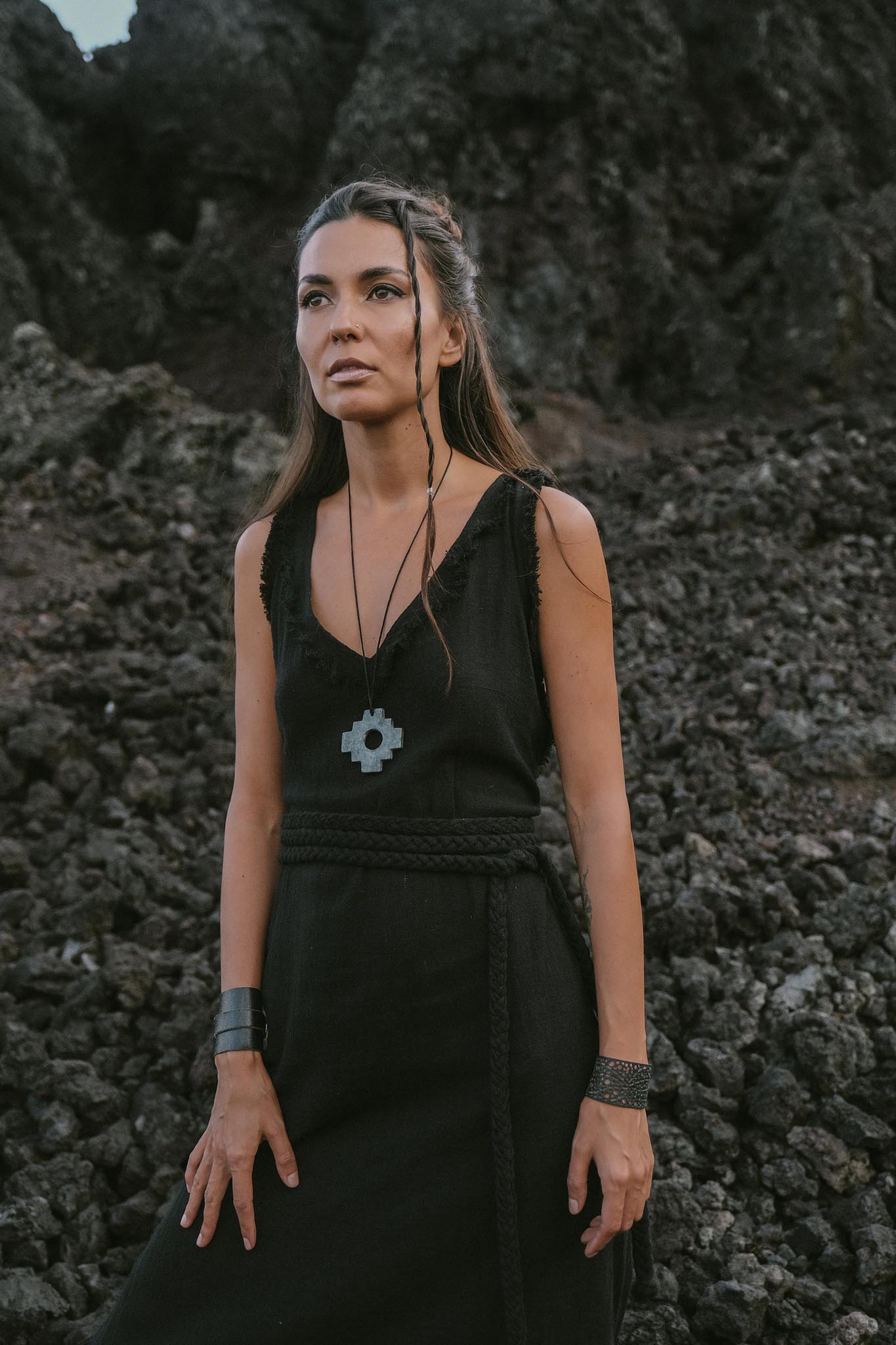 Black Casual Dream Wrap Dress Open Back High Slit Dress - AYA Sacred Wear