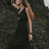 Black Casual Dream Wrap Dress Open Back High Slit Dress - AYA Sacred Wear