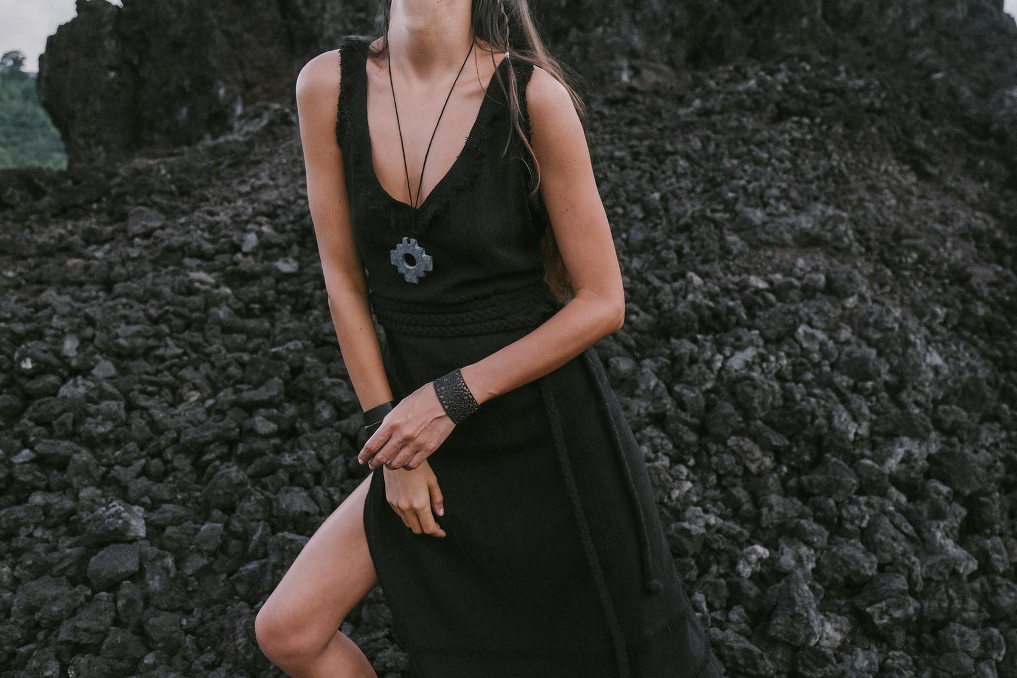 Black Casual Dream Wrap Dress Open Back High Slit Dress - AYA Sacred Wear