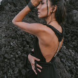 Black Casual Dream Wrap Dress Open Back High Slit Dress - AYA Sacred Wear