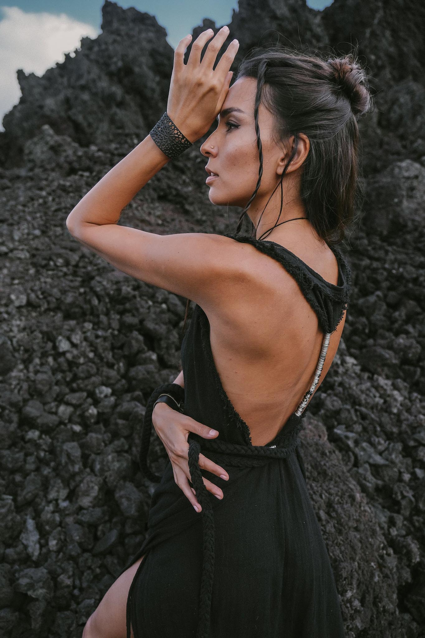 Black Casual Dream Wrap Dress Open Back High Slit Dress - AYA Sacred Wear