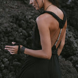 Black Casual Dream Wrap Dress Open Back High Slit Dress - AYA Sacred Wear