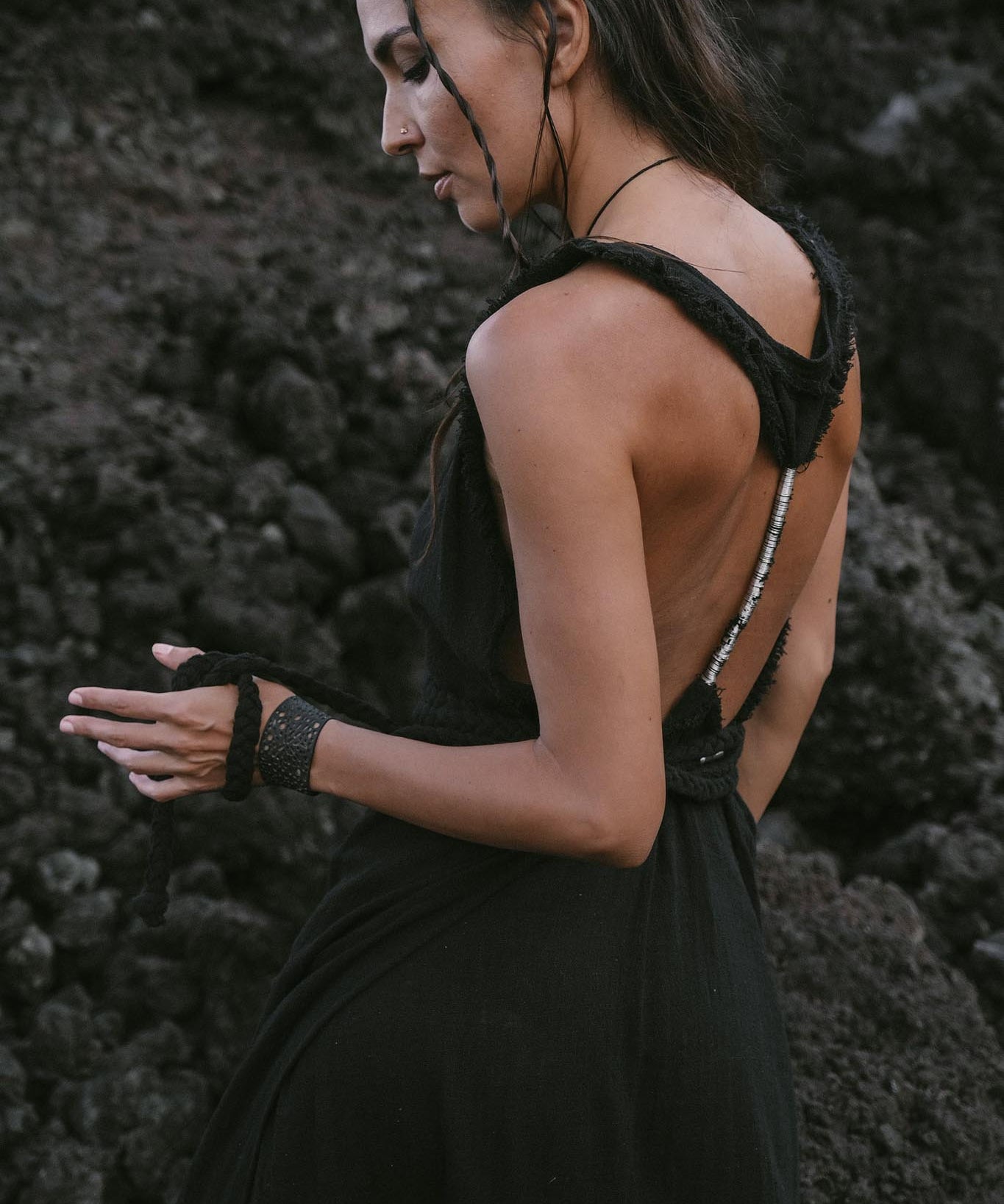 Black Casual Dream Wrap Dress Open Back High Slit Dress - AYA Sacred Wear