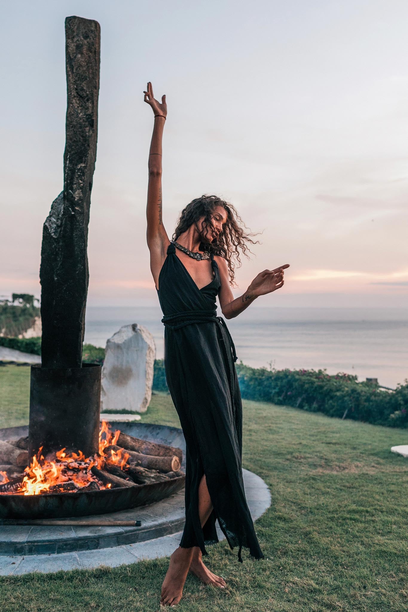 Black Cotton Bohemian Dress - AYA Sacred Wear