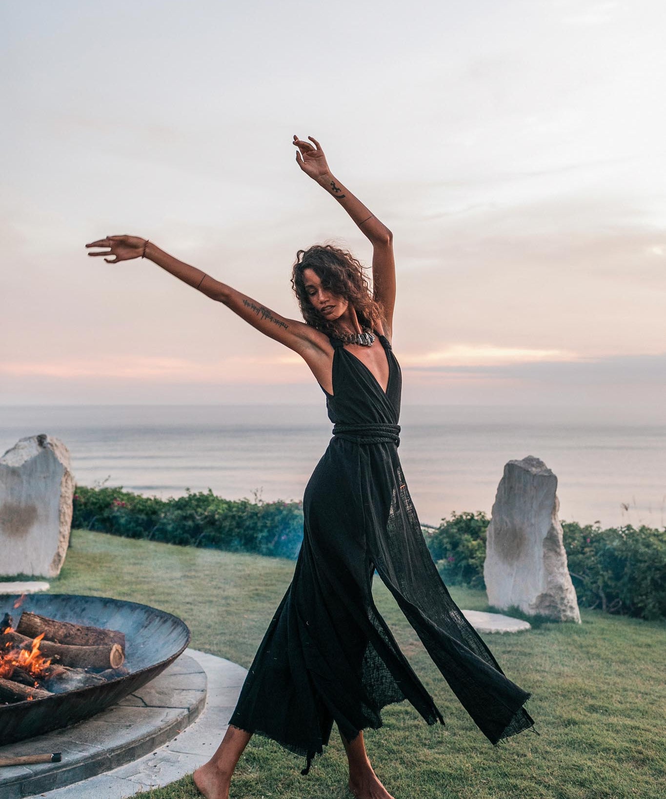 Black Cotton Bohemian Dress - AYA Sacred Wear