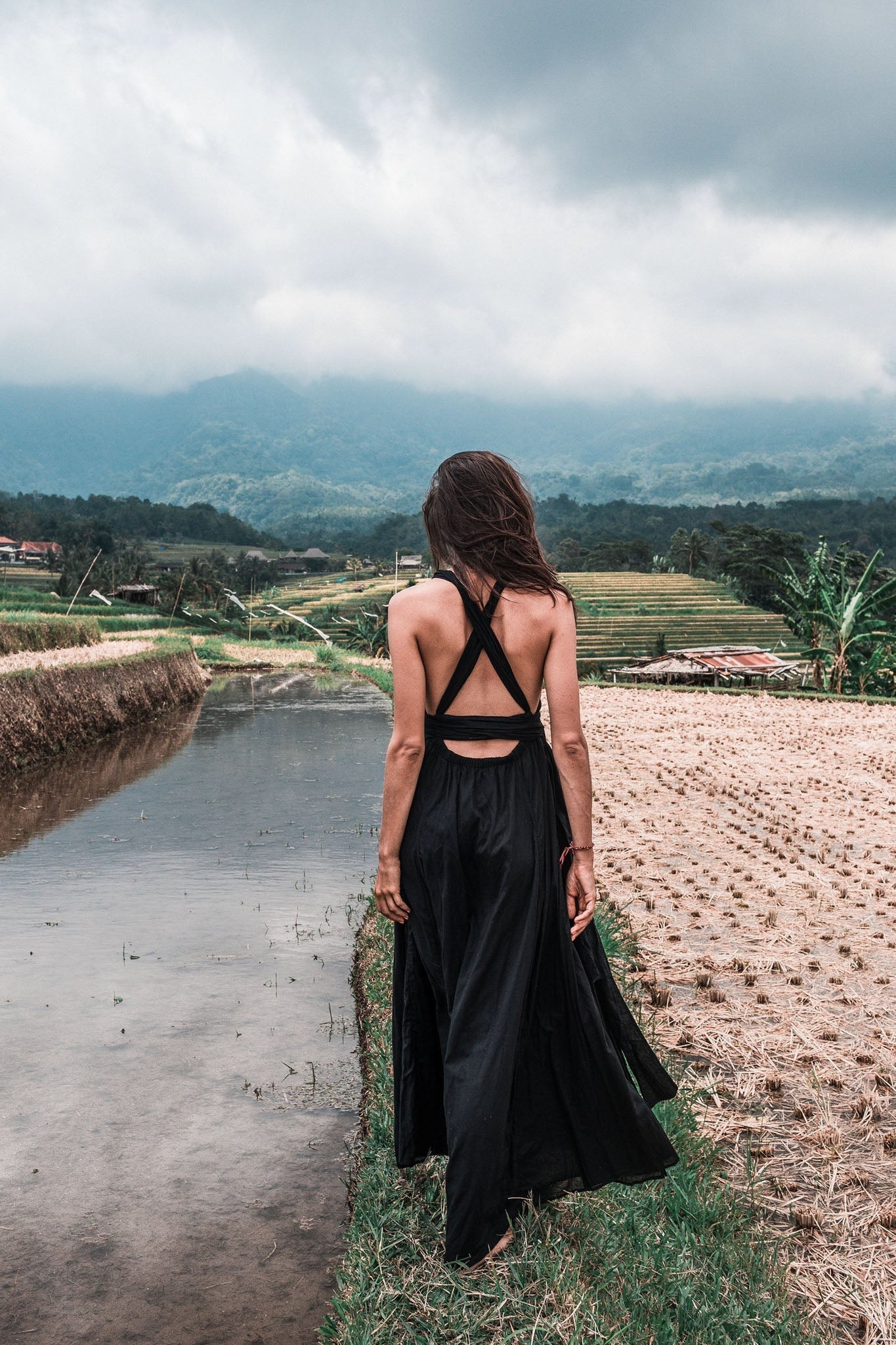 Black Cotton Bohemian Maxi Dress Convertible Dress - AYA Sacred Wear