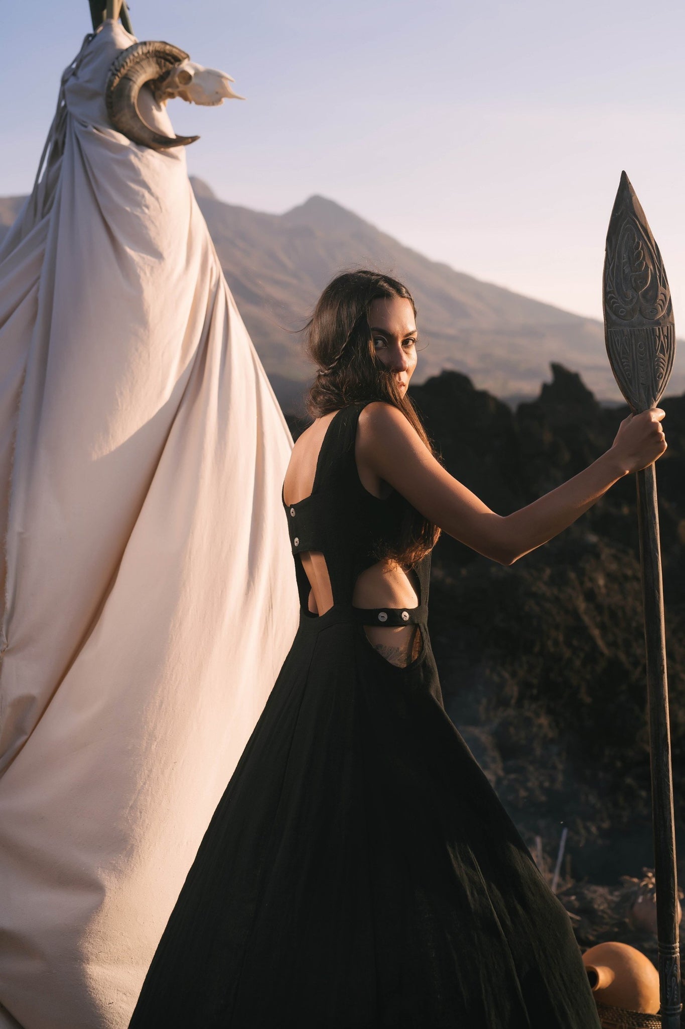 Black Evening Boho Bohemian Maxi Dress - AYA Sacred Wear