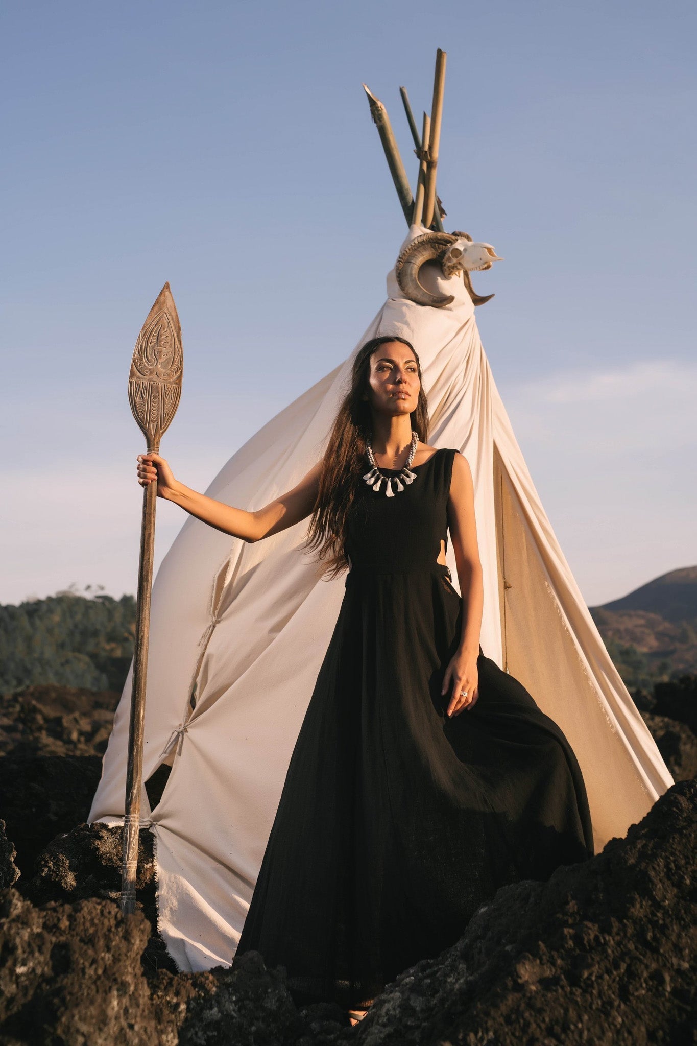 Black Evening Boho Bohemian Maxi Dress - AYA Sacred Wear