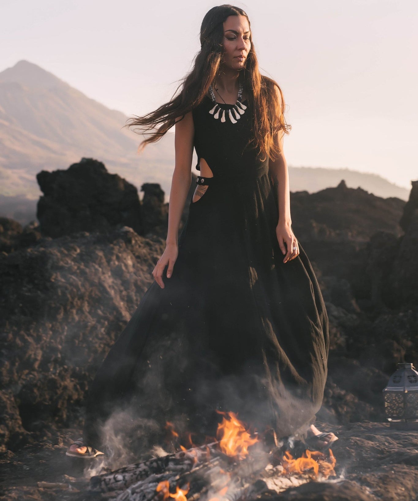 Black Evening Boho Bohemian Maxi Dress - AYA Sacred Wear