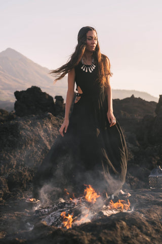 Black Evening Boho Bohemian Maxi Dress - AYA Sacred Wear