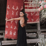 Black Cotton Boho Maxi Dress with Hand Loomed Tassels - AYA Sacred Wear