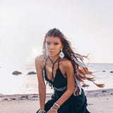 Black Cotton Boho Maxi Dress with Hand Loomed Tassels - AYA Sacred Wear