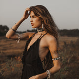 Black Cotton Boho Maxi Dress with Hand Loomed Tassels - AYA Sacred Wear