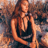 Black Cotton Boho Maxi Dress with Hand Loomed Tassels - AYA Sacred Wear