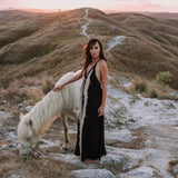Black Cotton Long Maxi Dress • Open Back Goddess Dress - AYA Sacred Wear