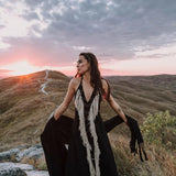Black Cotton Long Maxi Dress • Open Back Goddess Dress - AYA Sacred Wear