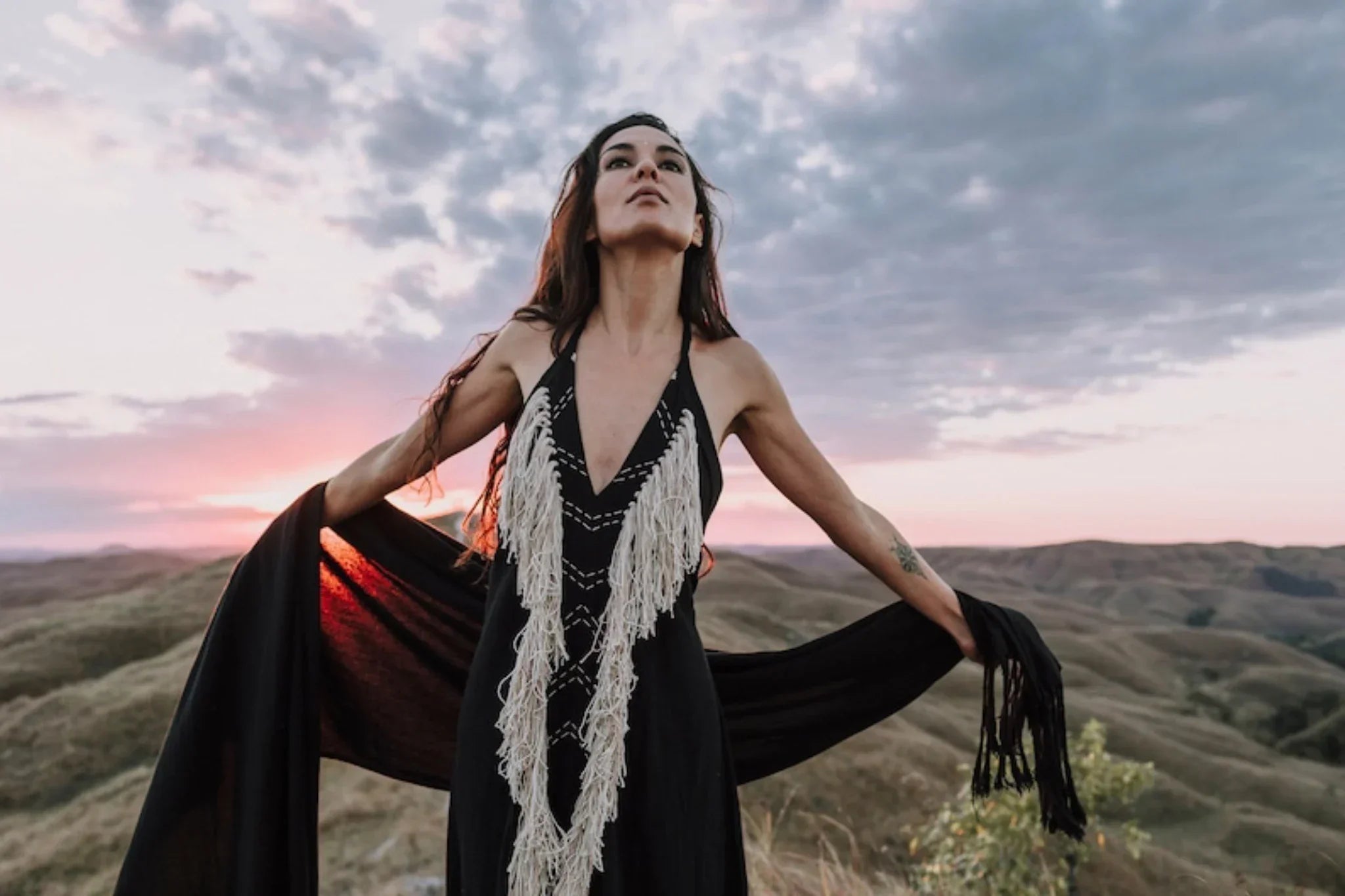 Black Cotton Long Maxi Dress • Open Back Goddess Dress - AYA Sacred Wear