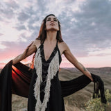 Black Cotton Long Maxi Dress • Open Back Goddess Dress - AYA Sacred Wear