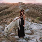 Black Cotton Long Maxi Dress • Open Back Goddess Dress - AYA Sacred Wear