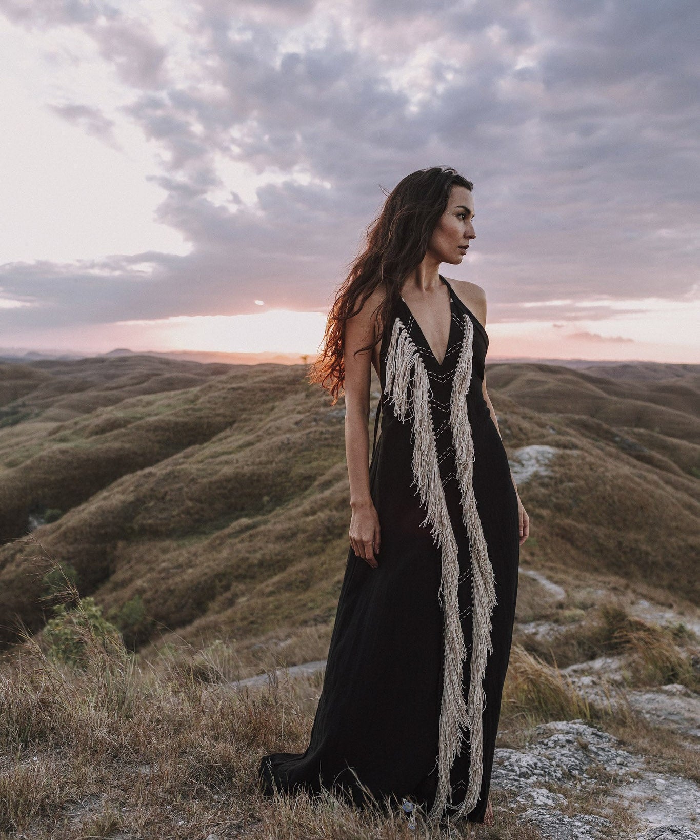 Black Cotton Long Maxi Dress • Open Back Goddess Dress - AYA Sacred Wear