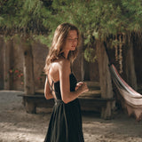 Black Cotton Slip Dress with Hand Embroidery - AYA Sacred Wear