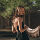 Black Cotton Slip Dress with Hand Embroidery - AYA Sacred Wear