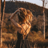 Black Cotton Slip Dress with Hand Embroidery - AYA Sacred Wear