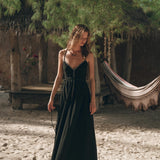 Black Cotton Slip Dress with Hand Embroidery - AYA Sacred Wear