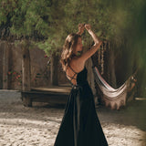 Black Cotton Slip Dress with Hand Embroidery - AYA Sacred Wear