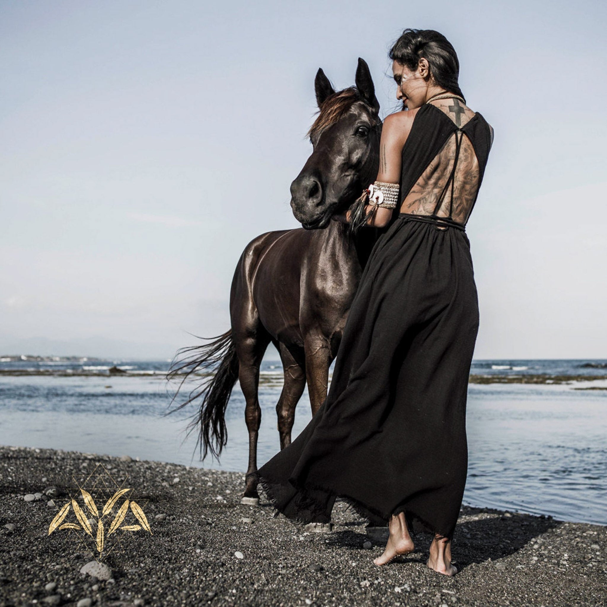 Black Cotton Wedding Dress, Evening Boho Prom Dress - AYA Sacred Wear