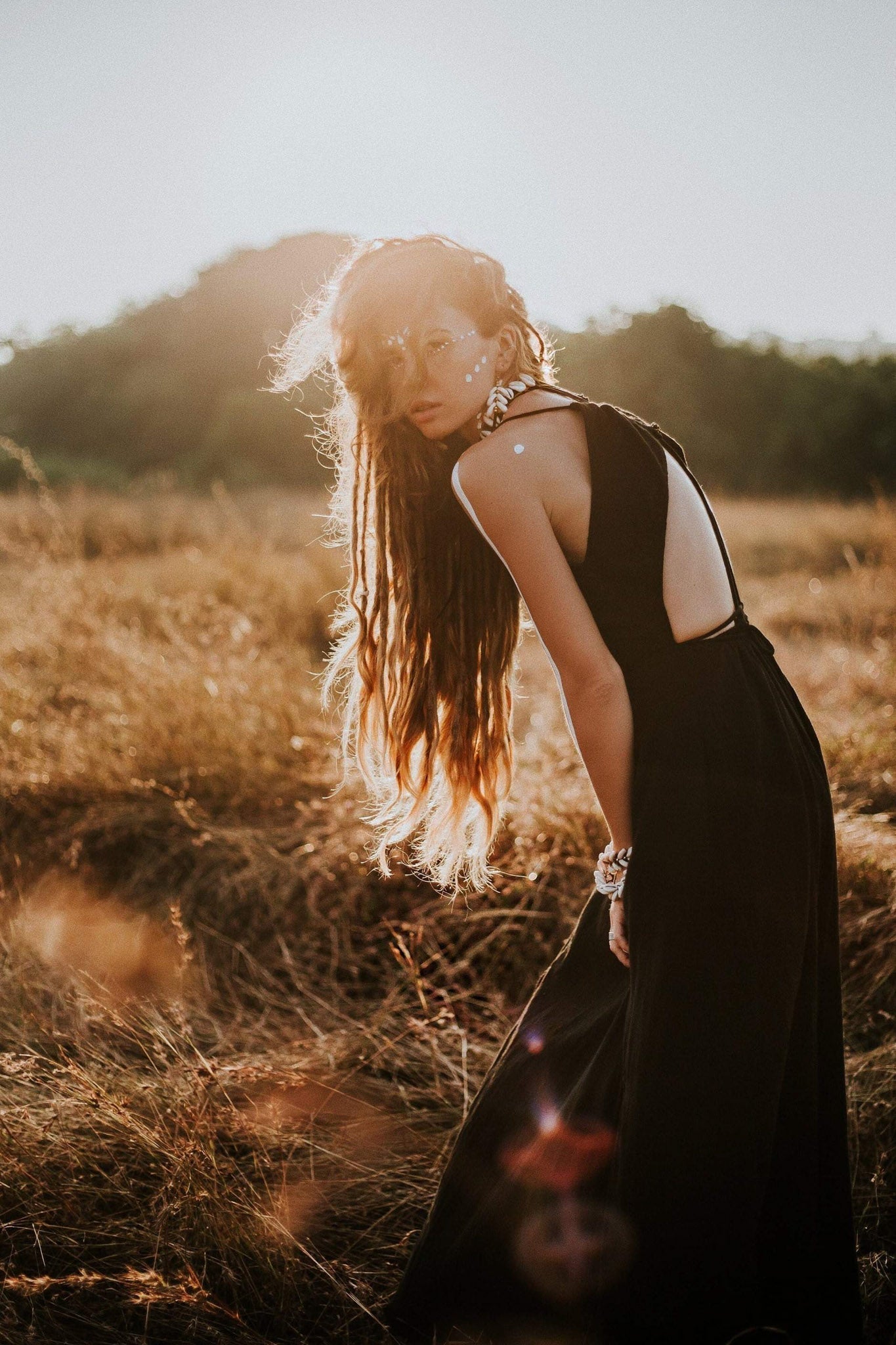Black Cotton Wedding Dress, Evening Boho Prom Dress - AYA Sacred Wear