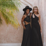 Black Freyja Dress • Open Sides Maxi Party Dress • Bridesmaid Ring Dress - AYA Sacred Wear