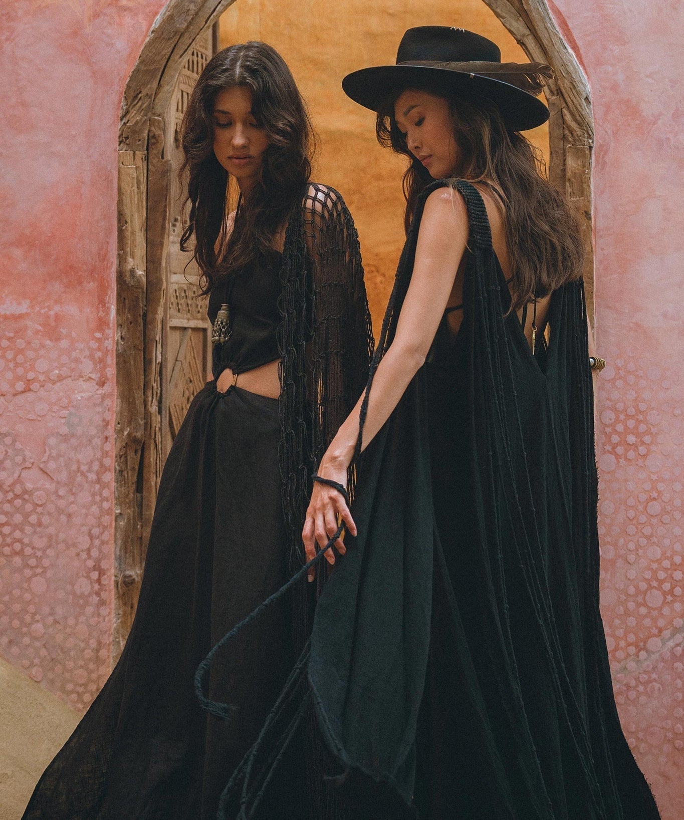 Black Freyja Dress • Open Sides Maxi Party Dress • Bridesmaid Ring Dress - AYA Sacred Wear